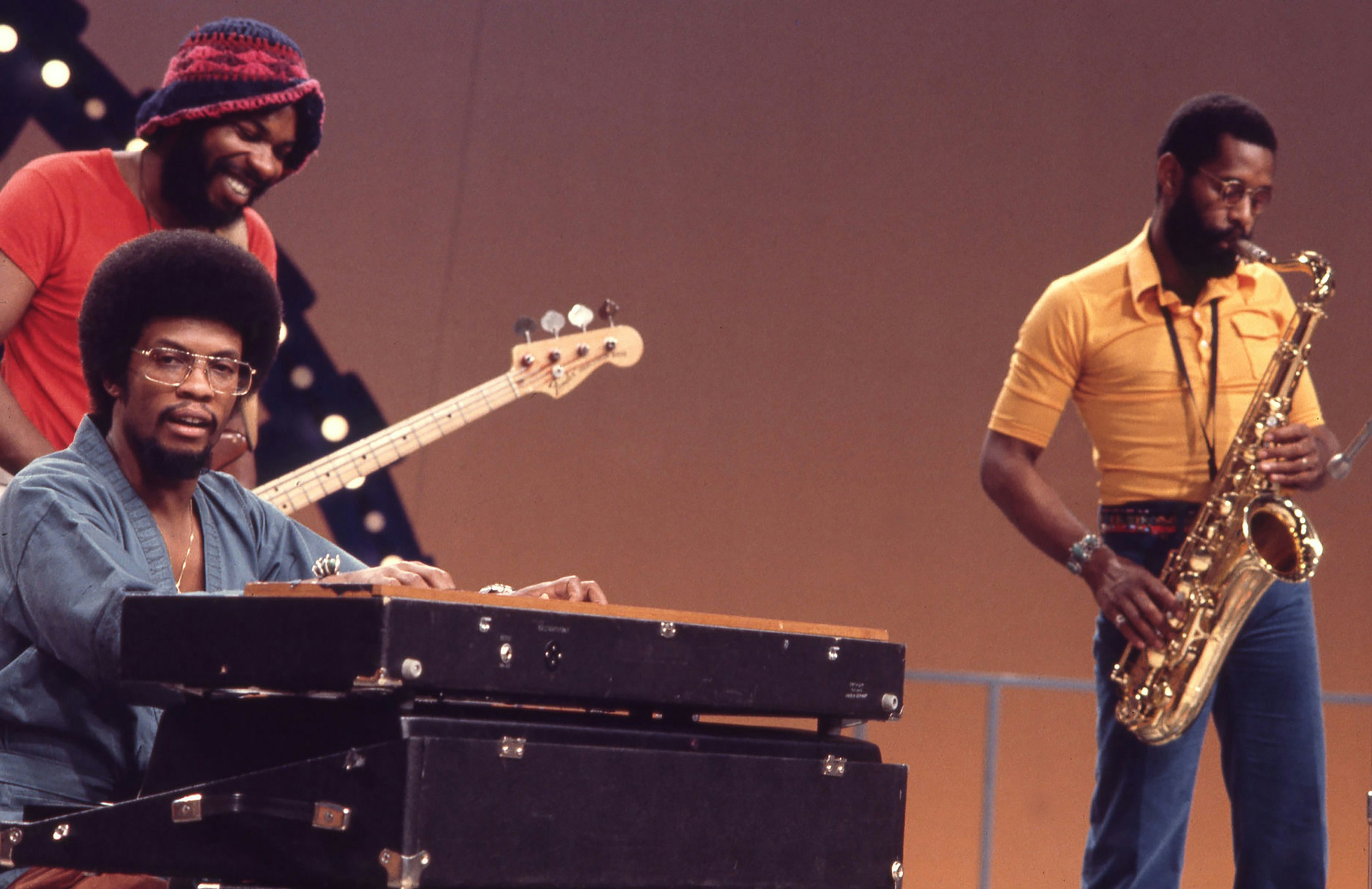 Herbie Hancock and the Headhunters (bassist Paul Jackson and saxophonist Bennie Maupin shown) perform tracks from their 1973 album Head Hunters on Soul Train Episode 110, which aired on September 28, 1974. Photo via Soul Train/Getty Images.